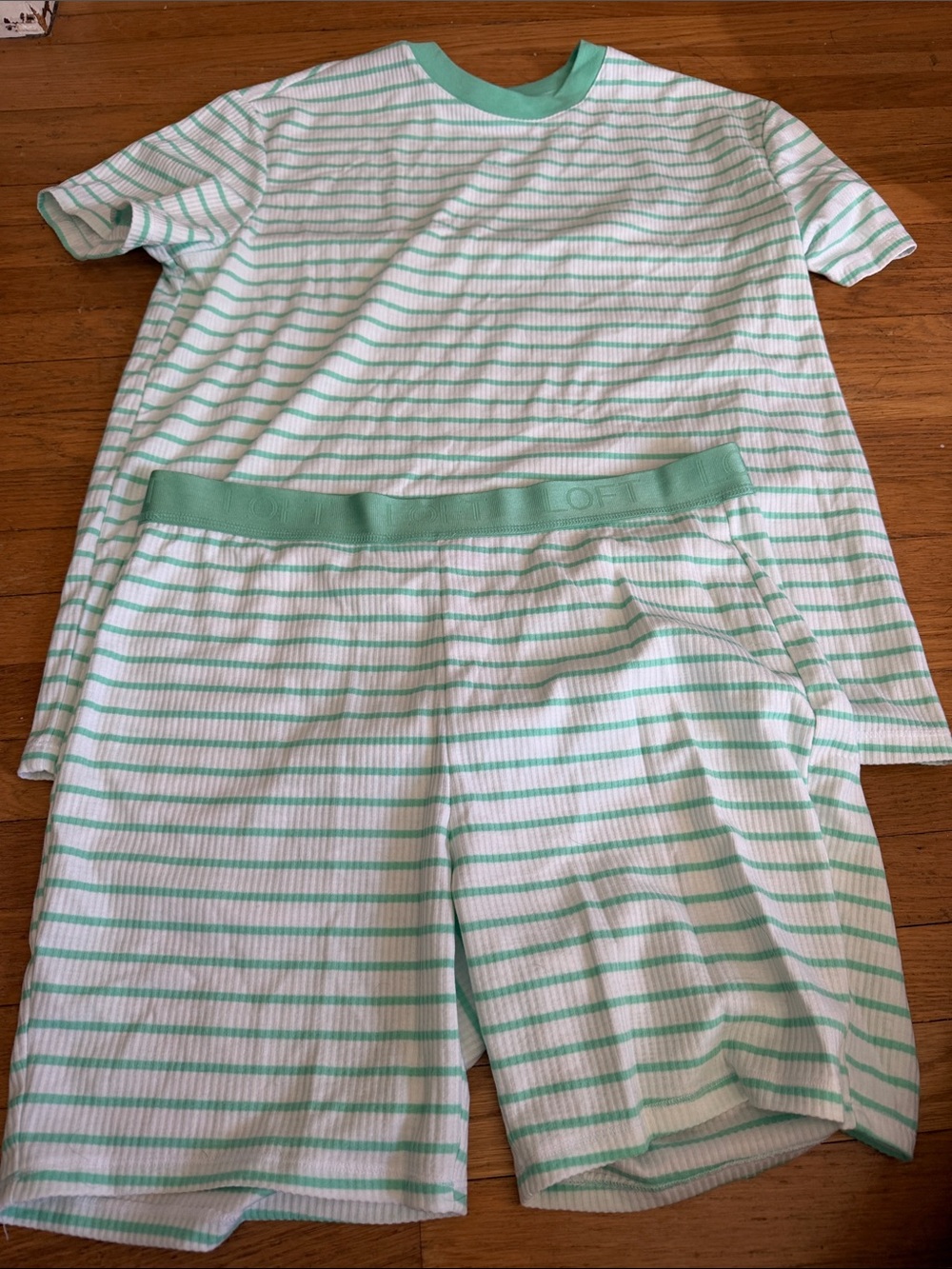 LOFT sleep women’s Sz L Mint Stripe Pajama Set NWOT